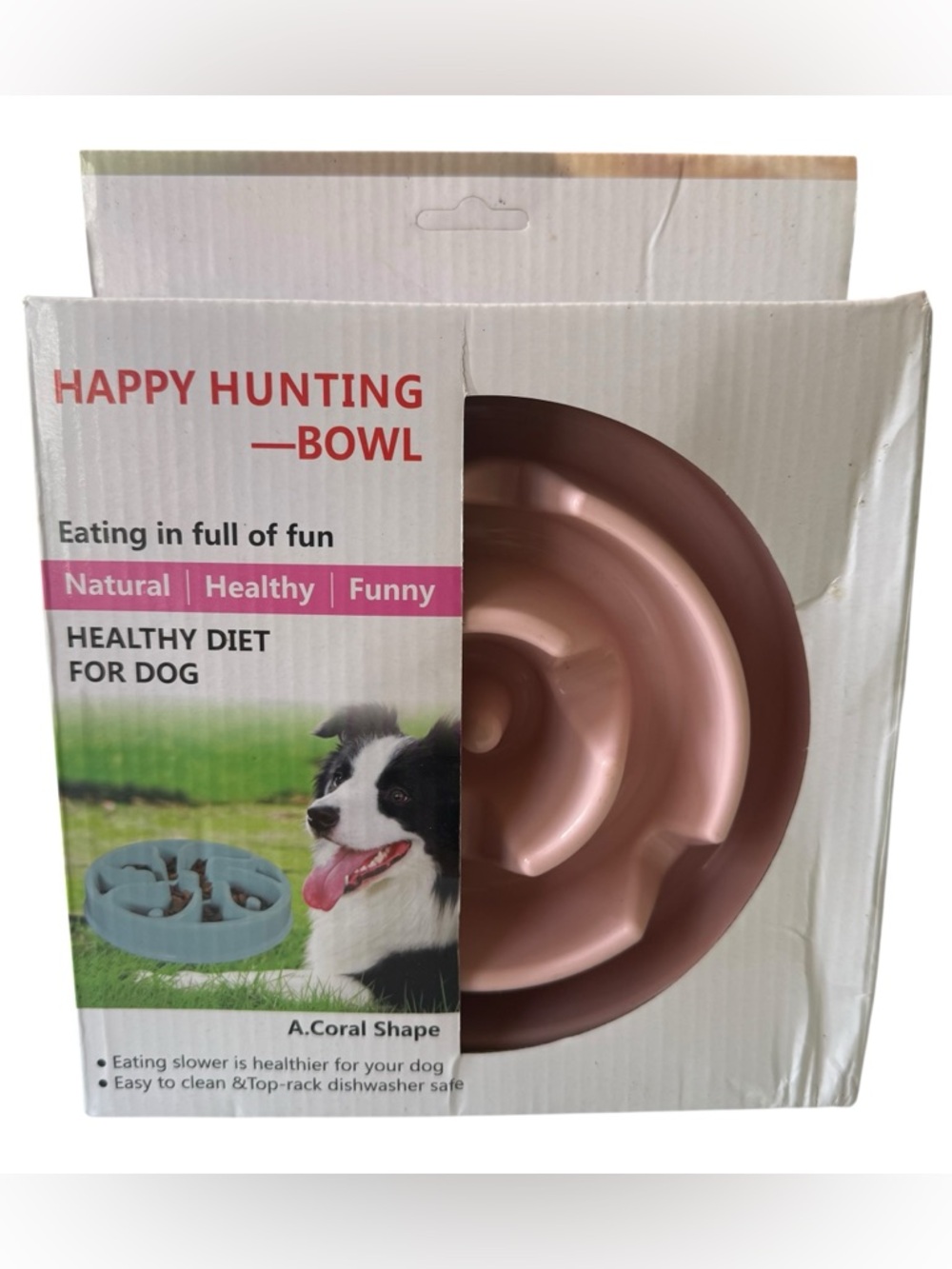 Happy Hunting Slow Feeder Dog Bowl - Coral Pink
